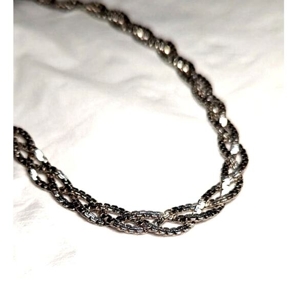 Vintage Italian Sterling Silver Braided Box Chain Necklace 30" Triple Strand 925 - Picture 10 of 12